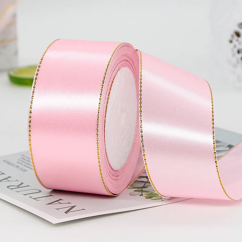 4cm Width 22 Meters Long High Quality Colorful Wedding Birthday Festivals Gold Edged Satin Ribbon for Gift Wrapping