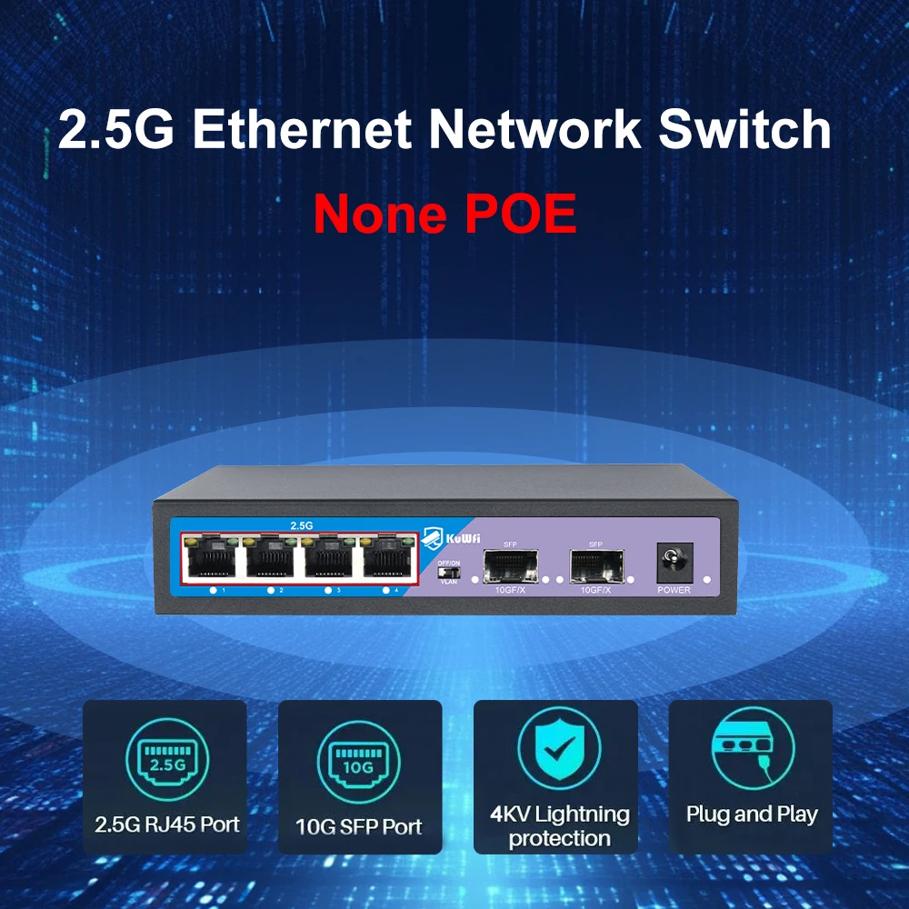 KuWFi wifi 48V wireless 100m distance high speed metal shell 4 port 2.5G network ethernet switch with 2 port 10G SFP