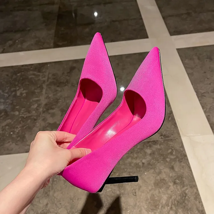 women custom silk wholesale fabric pointed toe thin high heel ladies shoes