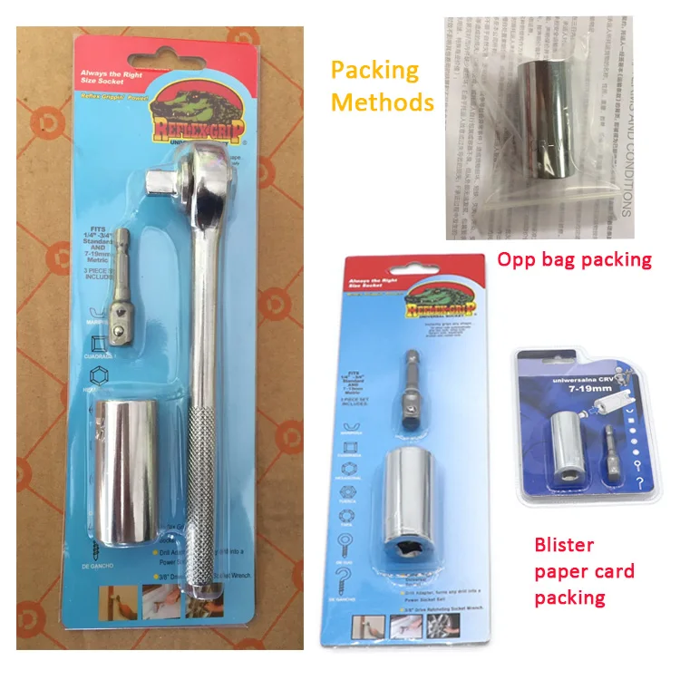 Multi-function 7-19mm Magic Sleeve Socket Wrench Extension Bar Ratchet 3PCS Gator Grip Set