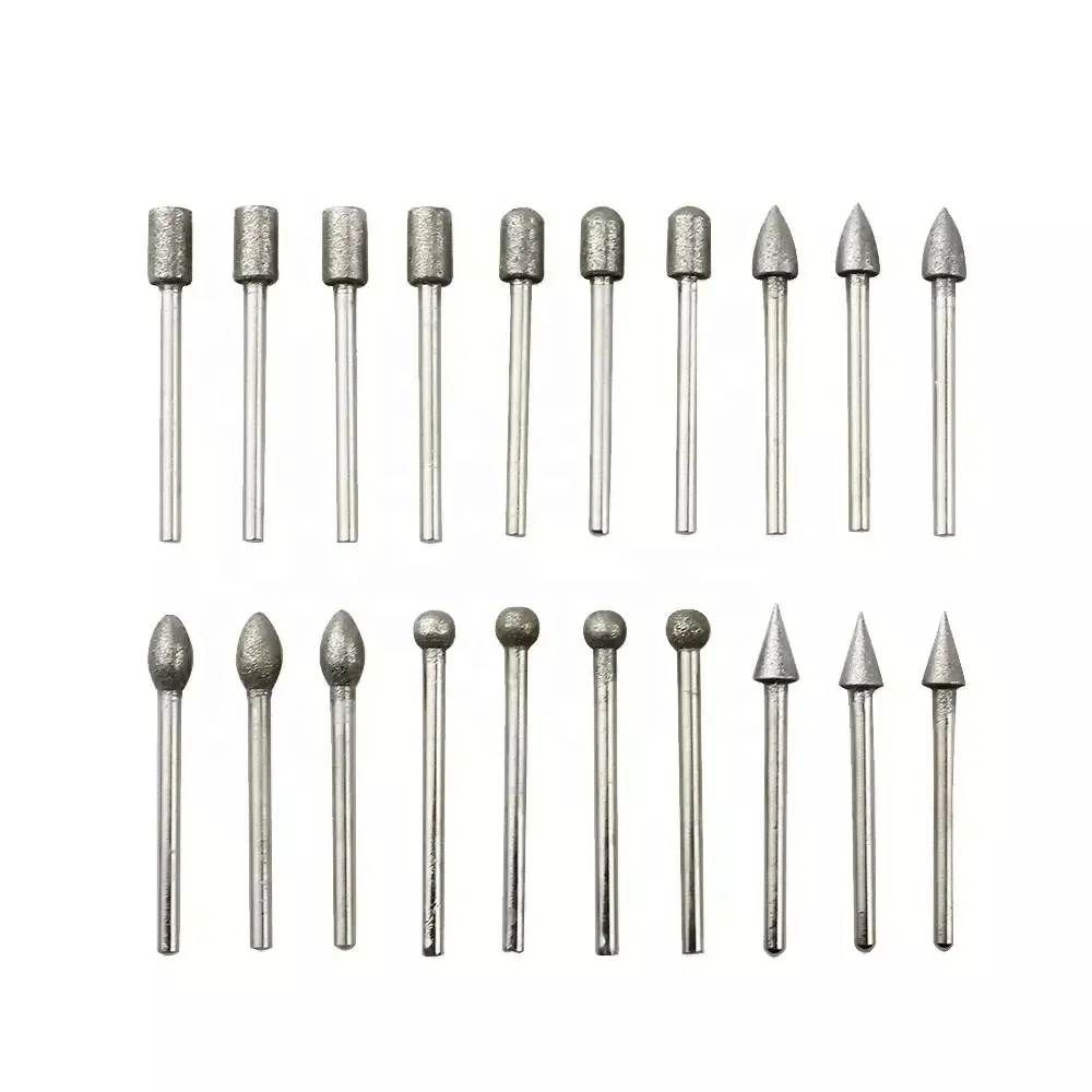 20 Pcs 3mm Shank Diamond Grinding Bits Head Mounted Burr Point Set For Jade Jewelry  Stone Ceramic Grinding Carving  Polishing