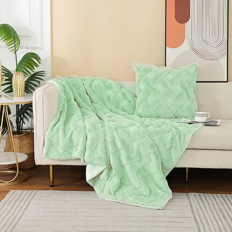Factory Direct Supply Sherpa Blanket Plush Fleece Throw Blanket Jacquard 3D Sherpa Rabbit Fur Bed Blanket