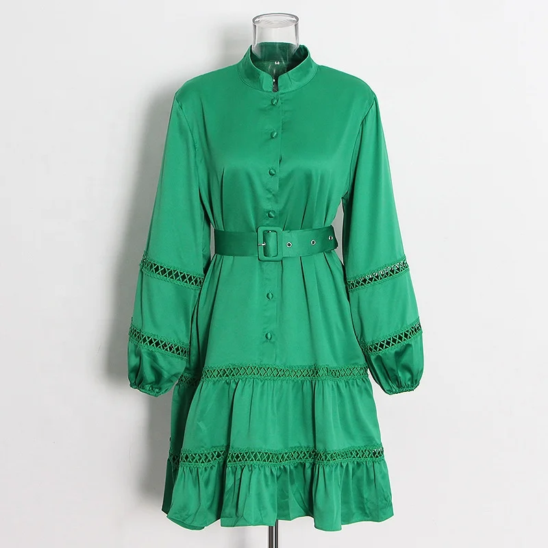 2022 Amazon Embroidered Stand Collar Long-Sleeved High-Waisted Long Simple White Women I Casual Clothes Dresses