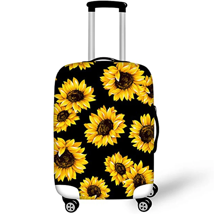 Travel Luggage Suitcase Protective Sunflower Cover,Sublimation Blank White Yellow Floral Luggage Covers/