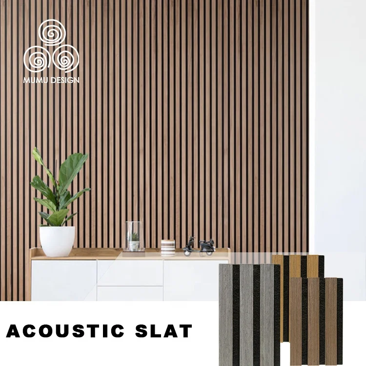 MUMU Oak Pine Timber Boards Decorative Soundproof Sound proof Wood Slat Acoustic Panel for Cinema or Hotel