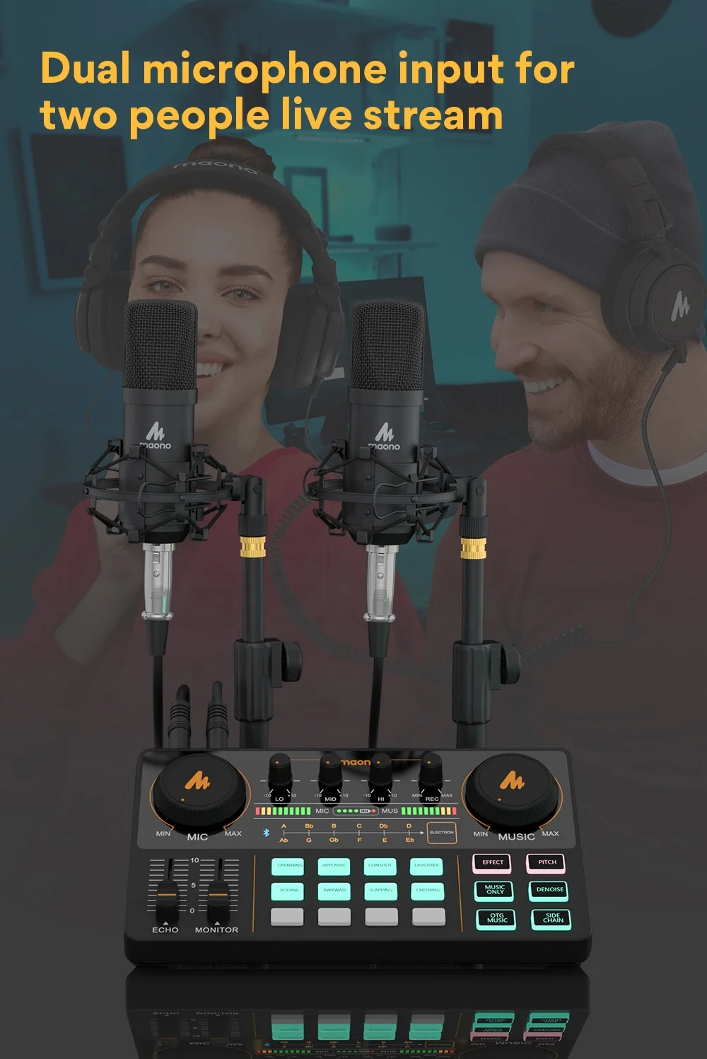 MAONOCASTER Audio Interface Recording Studio Sound Card Audio Interface Multi-Channel Mixing Streaming Sound Card