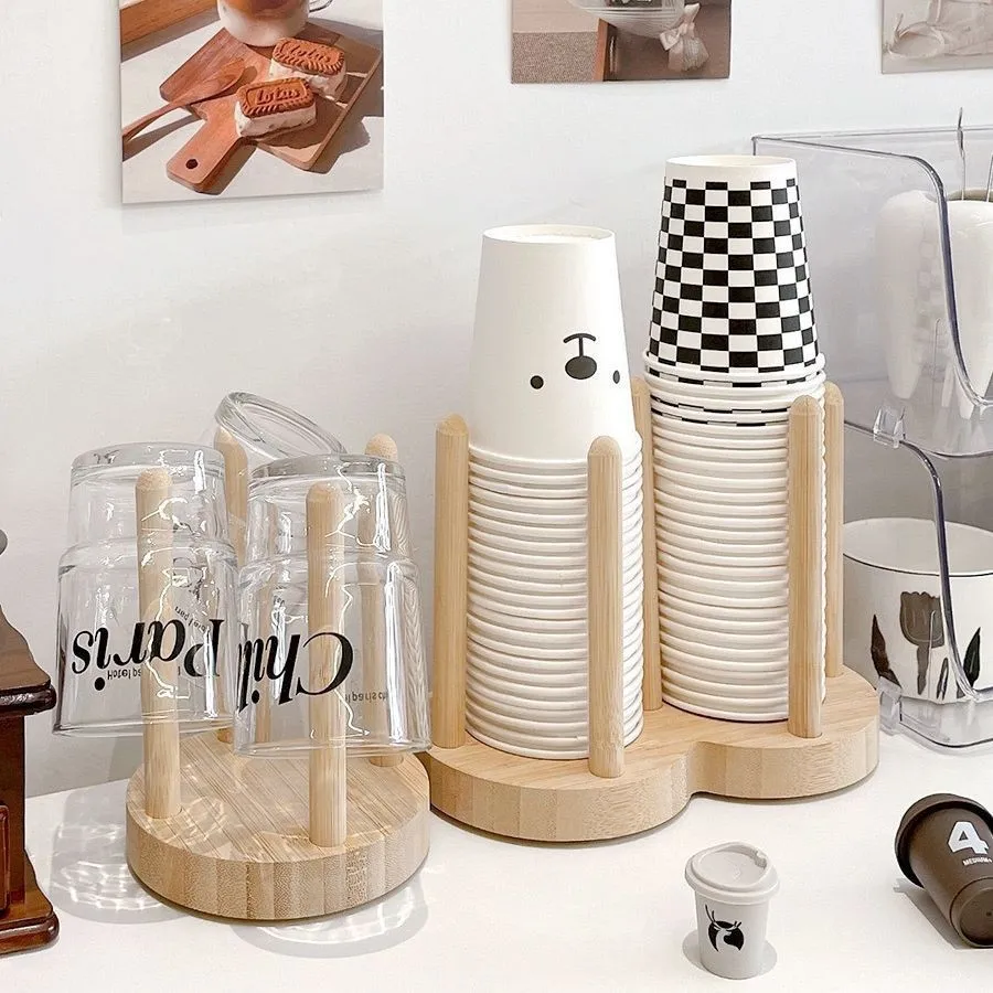 Bathroom Cup Dispenser 3oz Bamboo Holder Wooden Disposable Cup Organizer Disposable Paper Cup Holder for Bathroom