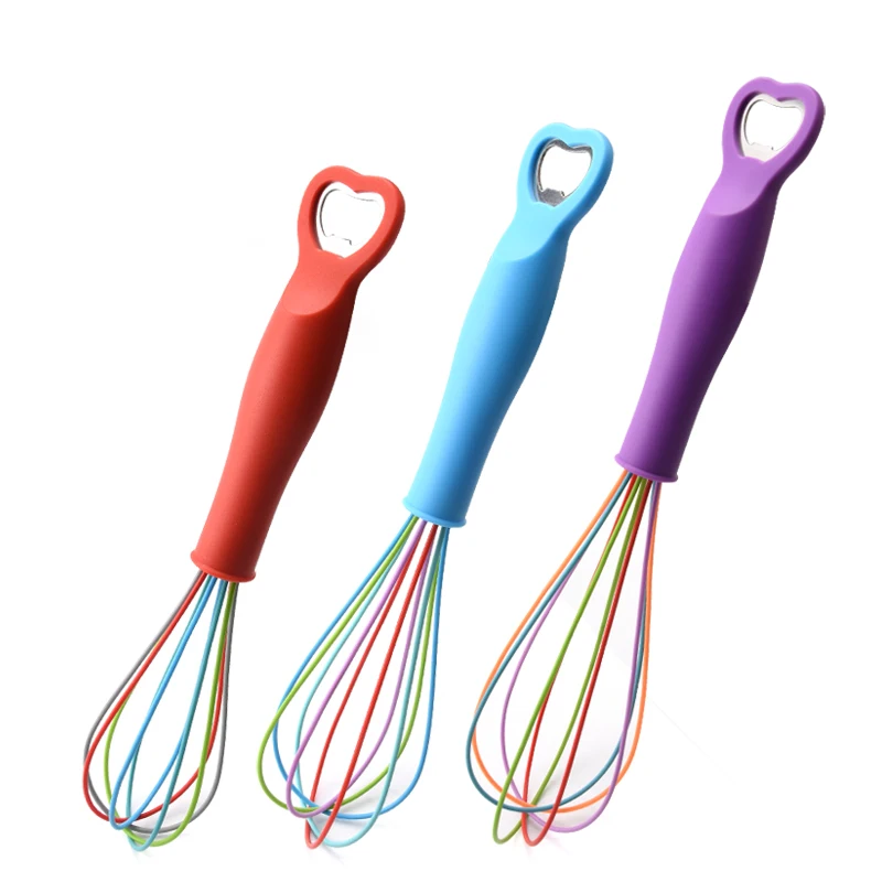 11 12 13 inches cooking baking silicone egg beater hand whisk with bottle opener