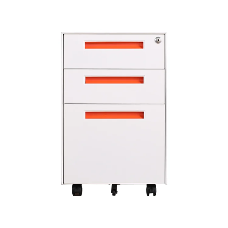 Office Dental Movable Storage Mobile Pedestal Cabinet with Wheels 3 Drawer Metal Office Furniture Full Finger Metal Handles