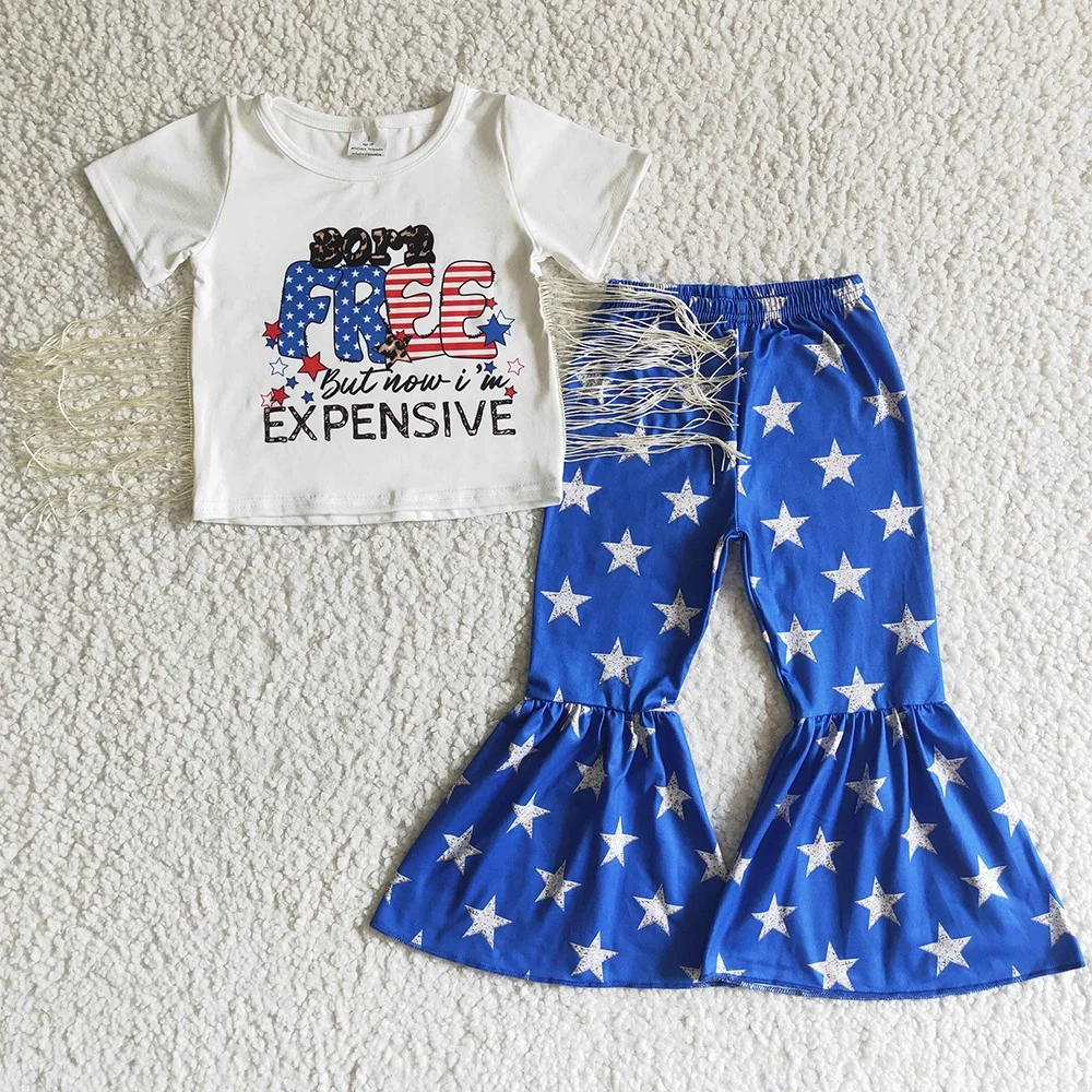 Hot Sale Kids Designer Clothes Girls Boutique Outfits Blue Stars Baby Girl Clothes Sets July 4th Independence Day Kids Clothing