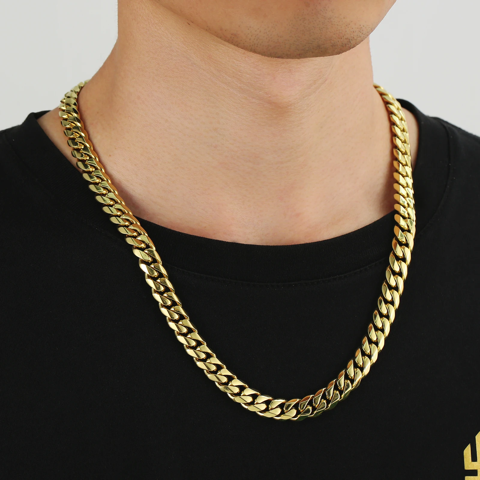 Diamond Cut Miami Cuban 14K Real Gold Plated Necklace Jewelry 5mm 10mm Stainless Steel Curb Cuban Link Chain for Men Women