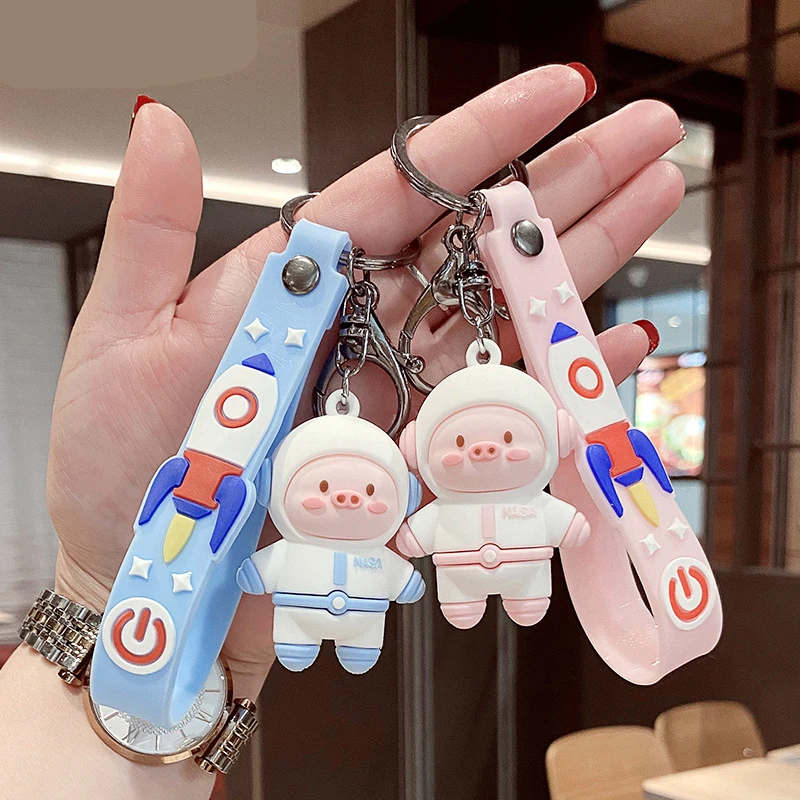 Multi Shapes Cartoon Astronaut Bear Duck key chain Cute 3D Rubber Key Chains Bag Pendant