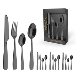 Luxury Mirror Black Restaurant Wedding Portable  16pcs Knife Spoon Fork Flatware Stainless Steel Cutlery Set With window Box