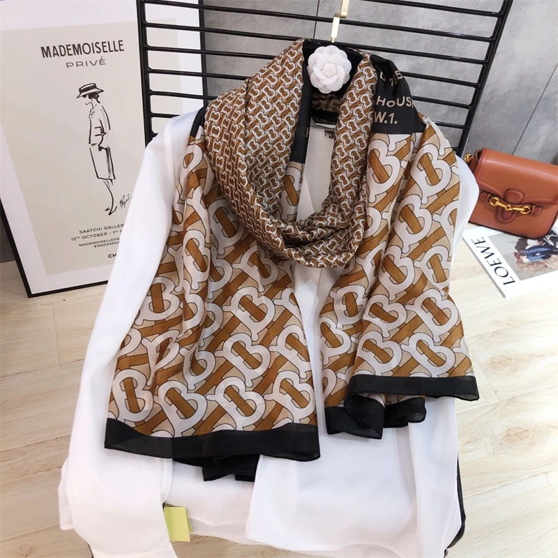 Модный ограниченный Длинный дизайнерский шарф аксессуары известного бренда шелковый с принтом логотипа женский тонкий квадратный