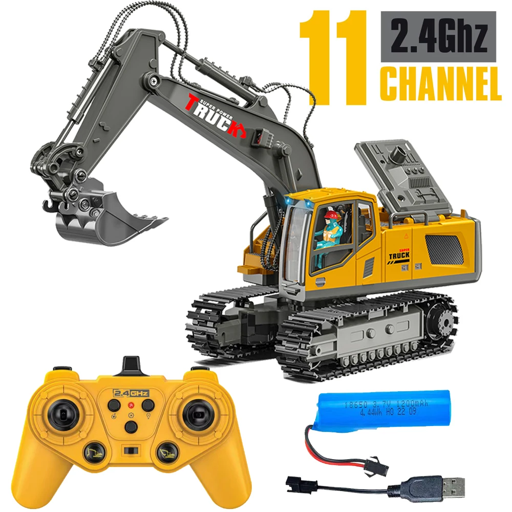 Kids rc car toy 2.4ghz remote control excavator toy shovel metal rc 11 channels remote control tow truck toy