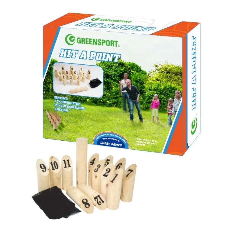 Portable WOODEN games  numbered blocks and throwing sticks hit a point wooden lawn games