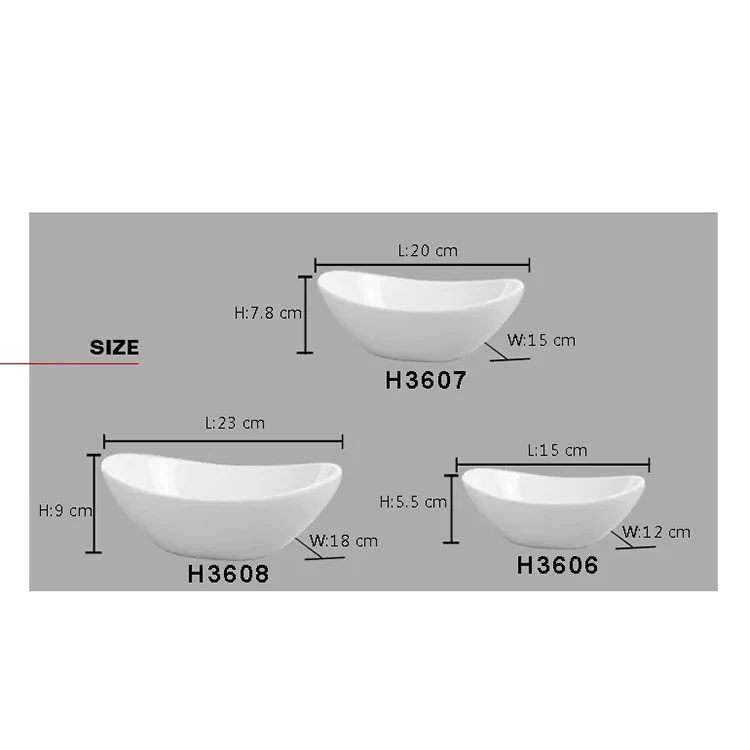 Unique custom logo shape design restaurant dinnerware white salad oval ceramic fruit bowl