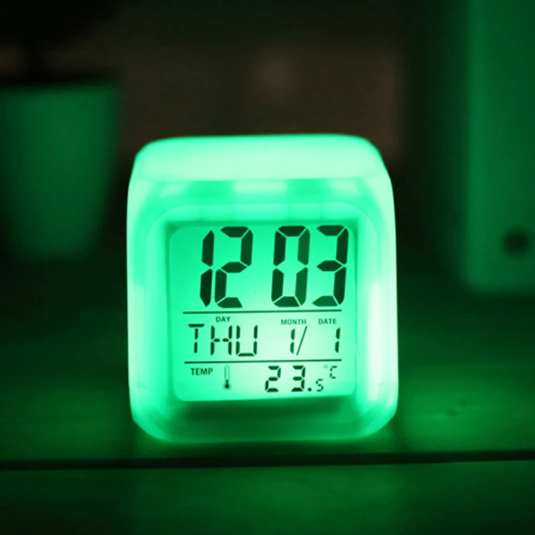 7 Colour LED Color Change Digital Table Alarm Clock Thermometer Date Time Night Light