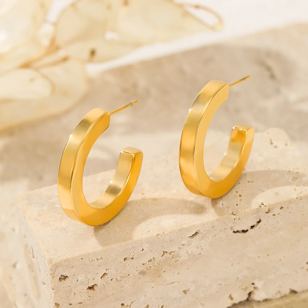 European and American Creative New Hoop Earrings Gold Stainless Steel Fashion Earrings Jewelry Women
