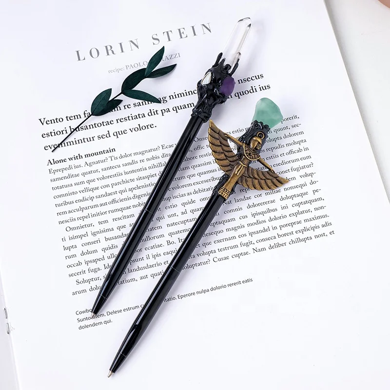 Wholesale natural gemstone amethyst crystal tumbled stones ballpoint pen for office student