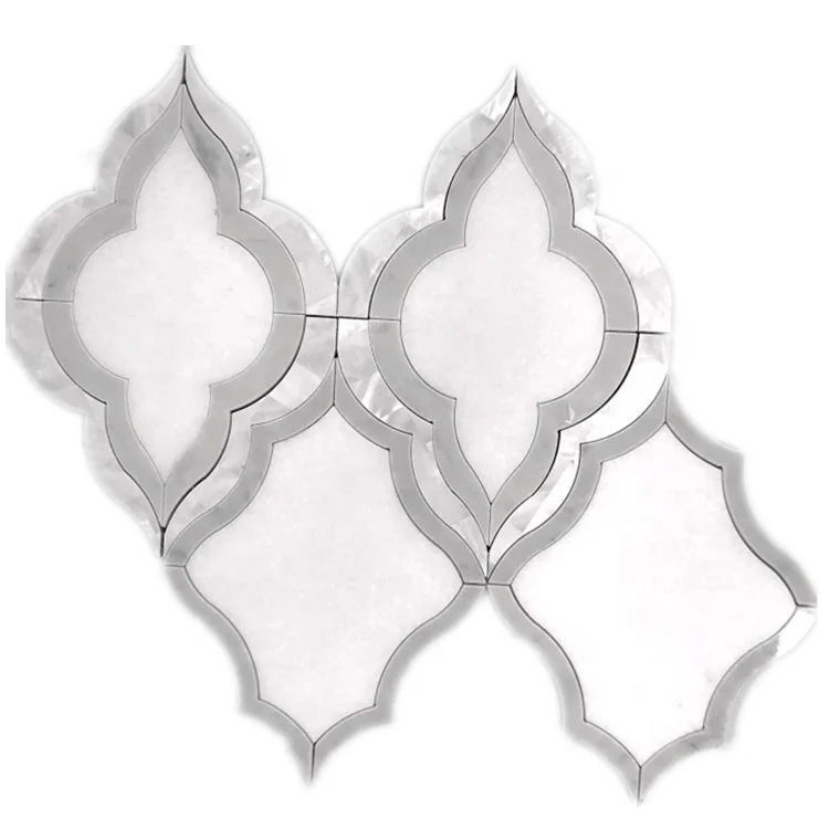 DTH Stone Pure white marble with shell water jet mosaic tiles for wall decoration