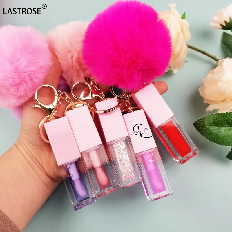 Wholesale Private label 5ml  lip oil with logo Pompom Keychain Vegan Moisturizing Lip Oil