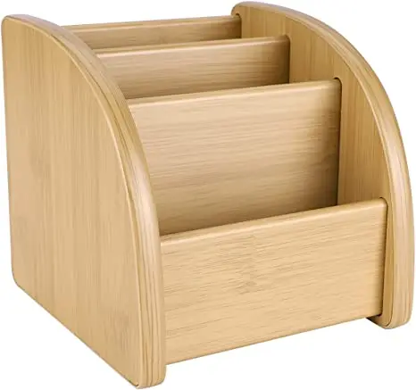 3-Compartment Office Desk Organizer Desk Organizer Bamboo Wood Phone Holder