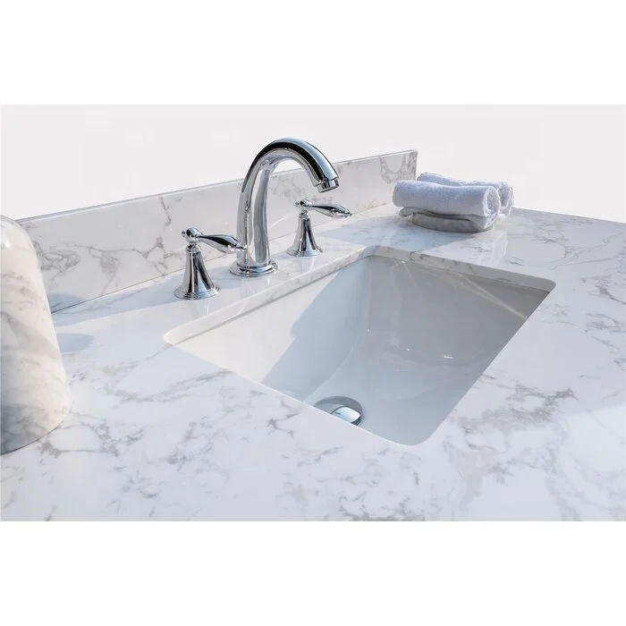 Yong Feng Stone  43 in. W x 22 in. D x 0.75 in. H Engineered Marble Vanity Top in Calacatta White with White Basin