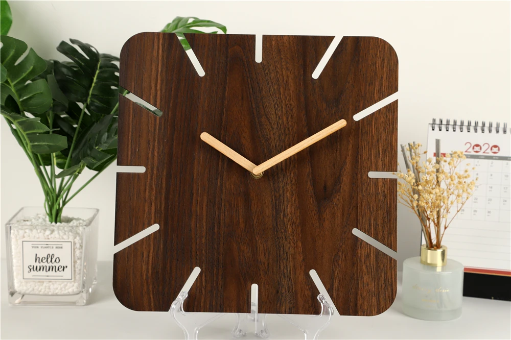 Creative Design No Numbers Simple square Shape Wood Blank Mdf Wall Clock