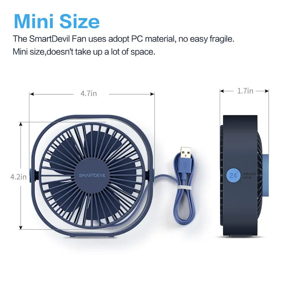 
Portable Cooling USB Desktop Fan 3 Speed Personal with 360 Rotation Adjustable Angle for Office Household Traveling 
