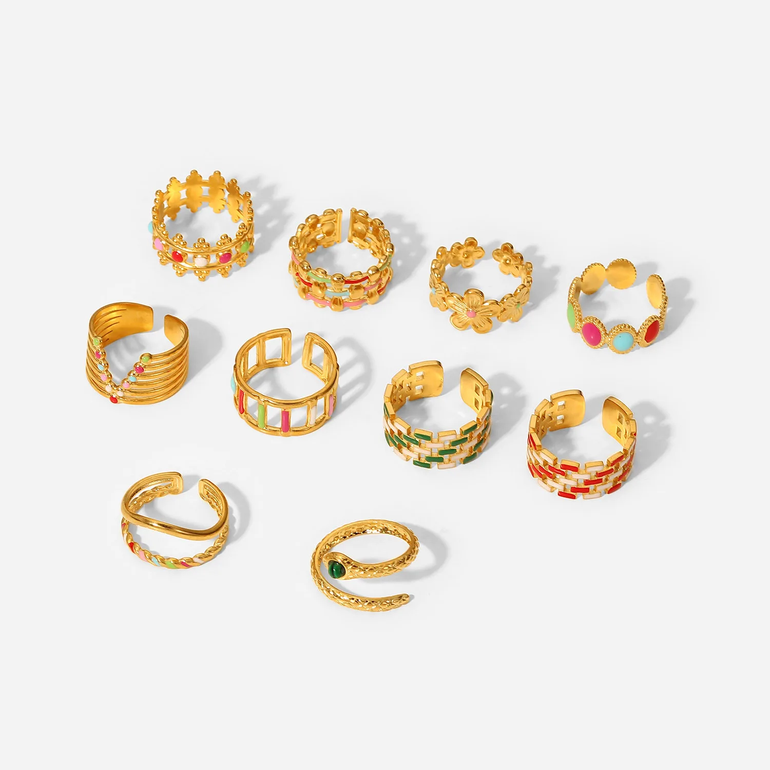 INS/Новая мода геометрические ювелирные изделия 18K позолоченные капли масла Инструмент для открывания из нержавеющей стали Регулируемые кольца женщин и