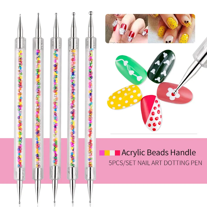 5 шт набор УФ-гель Рисование Живопись нейл-арта точка нажмите с силой так ручка акриловые Икра 2 Way для волос щетка аксессуары маникюрный