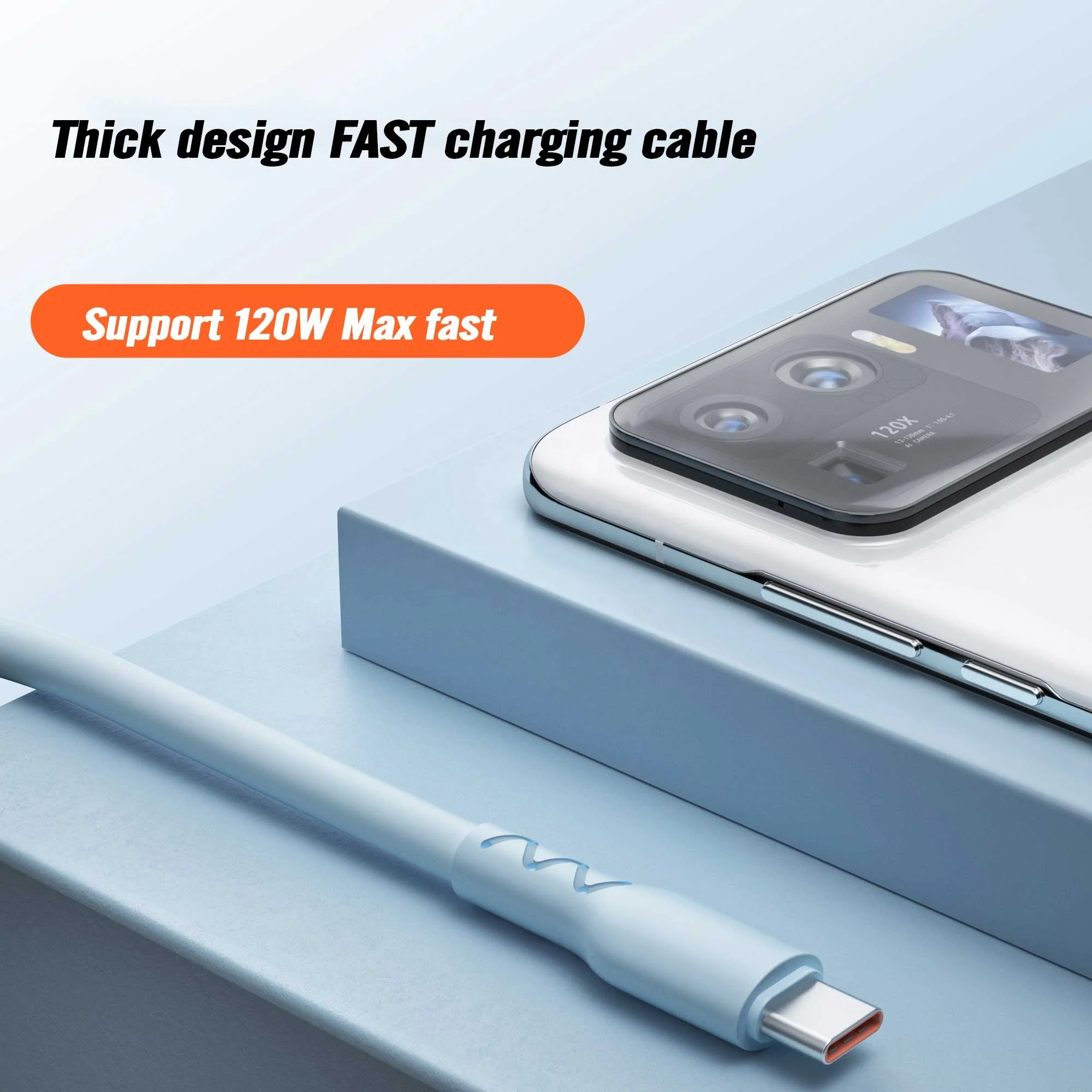 New Trend 6.0mm Wide Thick 120W Max 2 Meter 1.5 1M Fast Charging USB C Cable