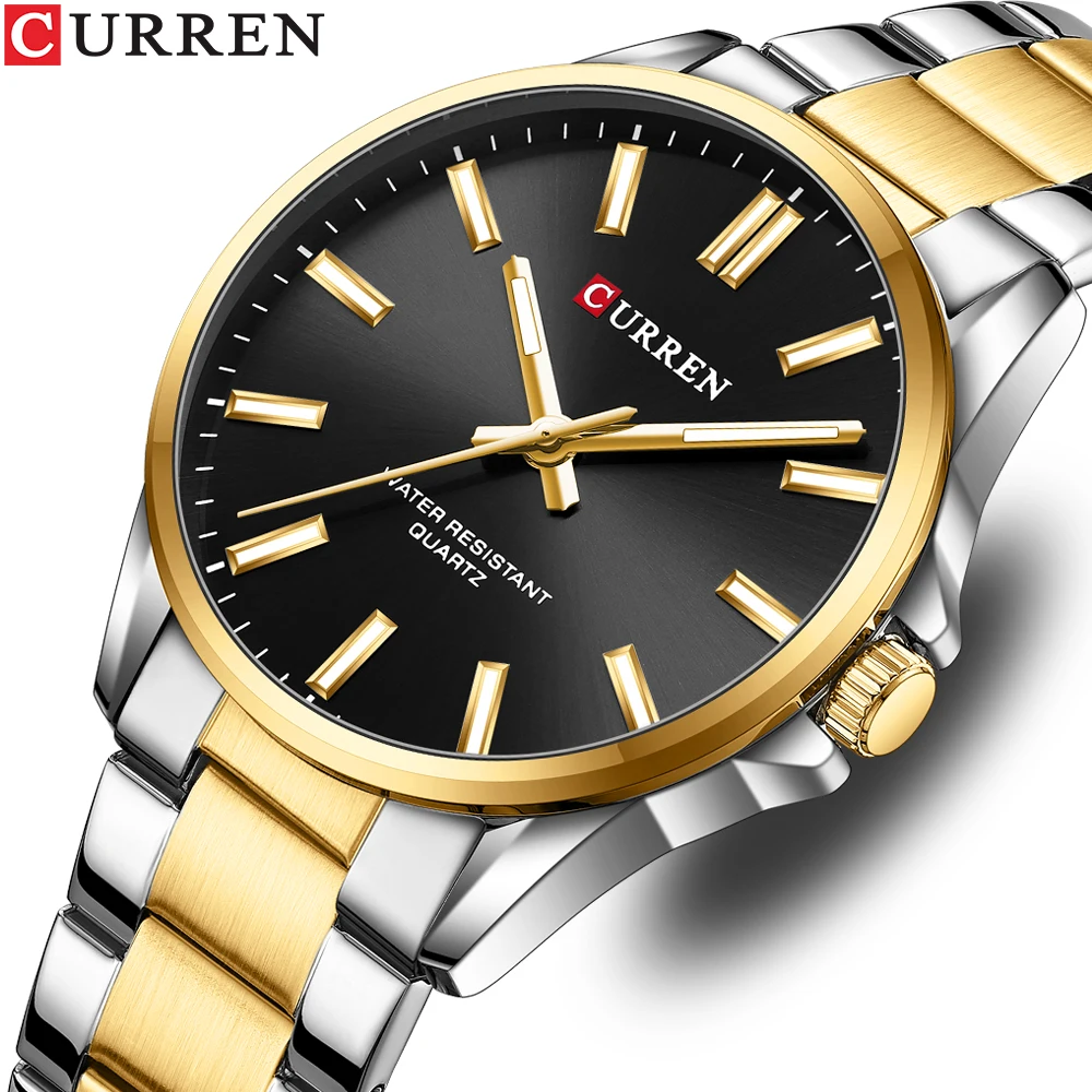 Curren 9090 деловые мужские кварцевые наручные часы из нержавеющей стали водонепроницаемые Роскошные модные повседневные спортивные с хронографом