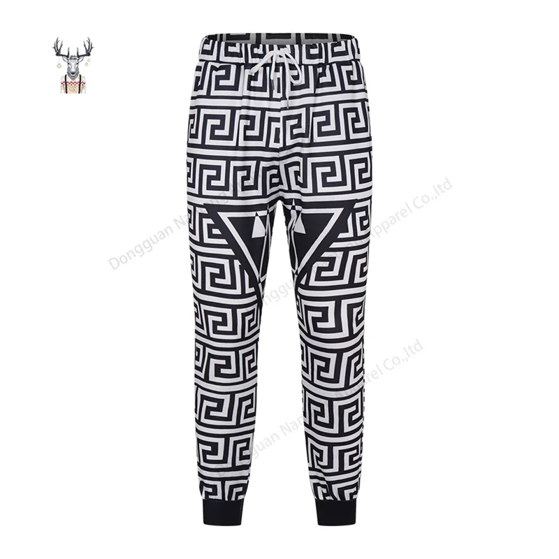 Nanteng Custom Wholesale 100% Polyester Street Fashion All-Over Geometric Print Elastic Waist With Drawstring For Men Joggers