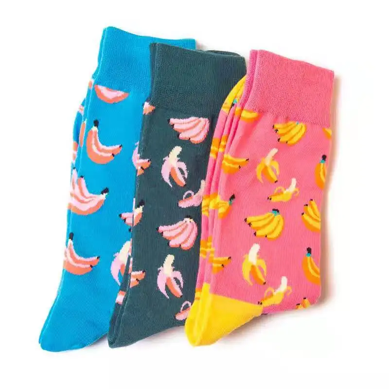 F023 Color fruit series strawberry watermelon pear dragon fruit color men long tube cotton socks