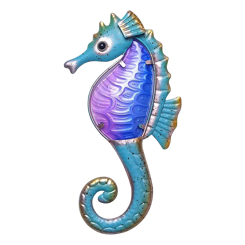 Amazon горячая Распродажа 3d Настенный декор из металла со стеклянной морской лошадкой тема океана Береговая и морская настенная подвесная Декорация