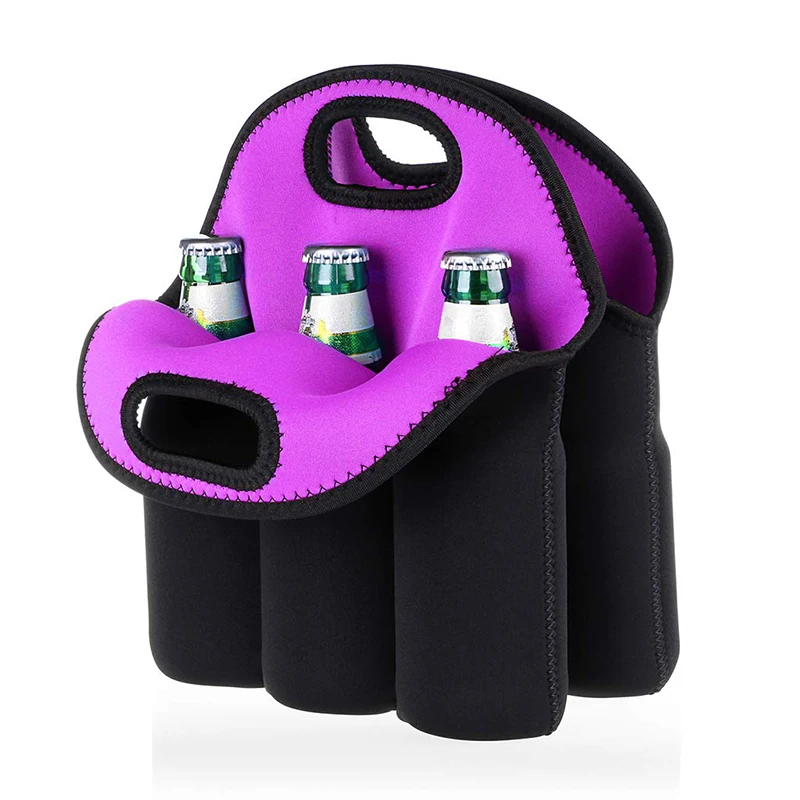 Custom High Quality Insulated Neoprene Wine Carrier Tote Bag 6 Pack Beer Wine Bottle Can Holder Cooler Bag