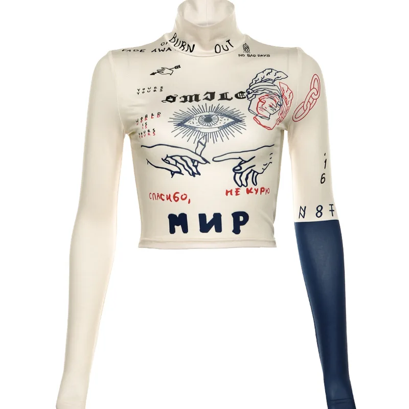 Vintage T-shirt Women Clothing Punk Y2K Crop Tops Gothic Street Tee shirt Bratz Letter Casual Basic Tees