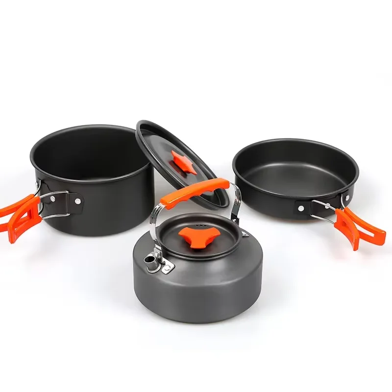 Outdoor aluminum camping pot set 2-3 person portable camping cookware kettle pot mess kit