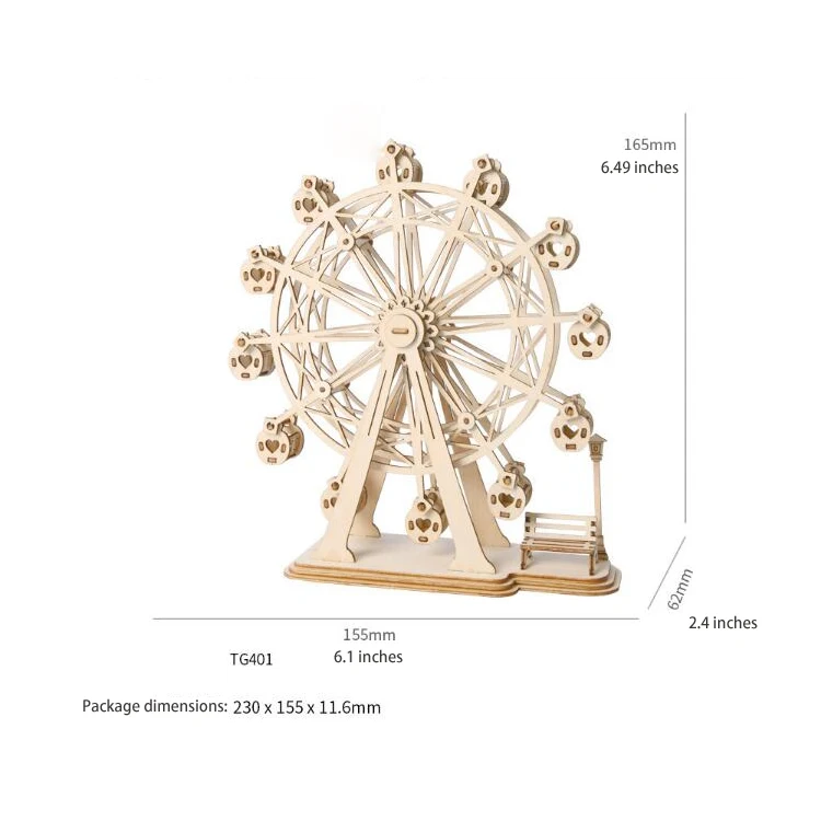 3D Wooden Puzzle DIY Wooden Model Kits Rotating Ferris Wheel Wood craft kits For Teen and Adult Creative Desktop Decoration gift