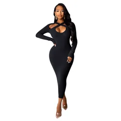 New Trendy Solid Bodycon Cut Out New Model Women Dress Formal Dress For Women Ladies Dresses 2022 Elegant Women Clothing