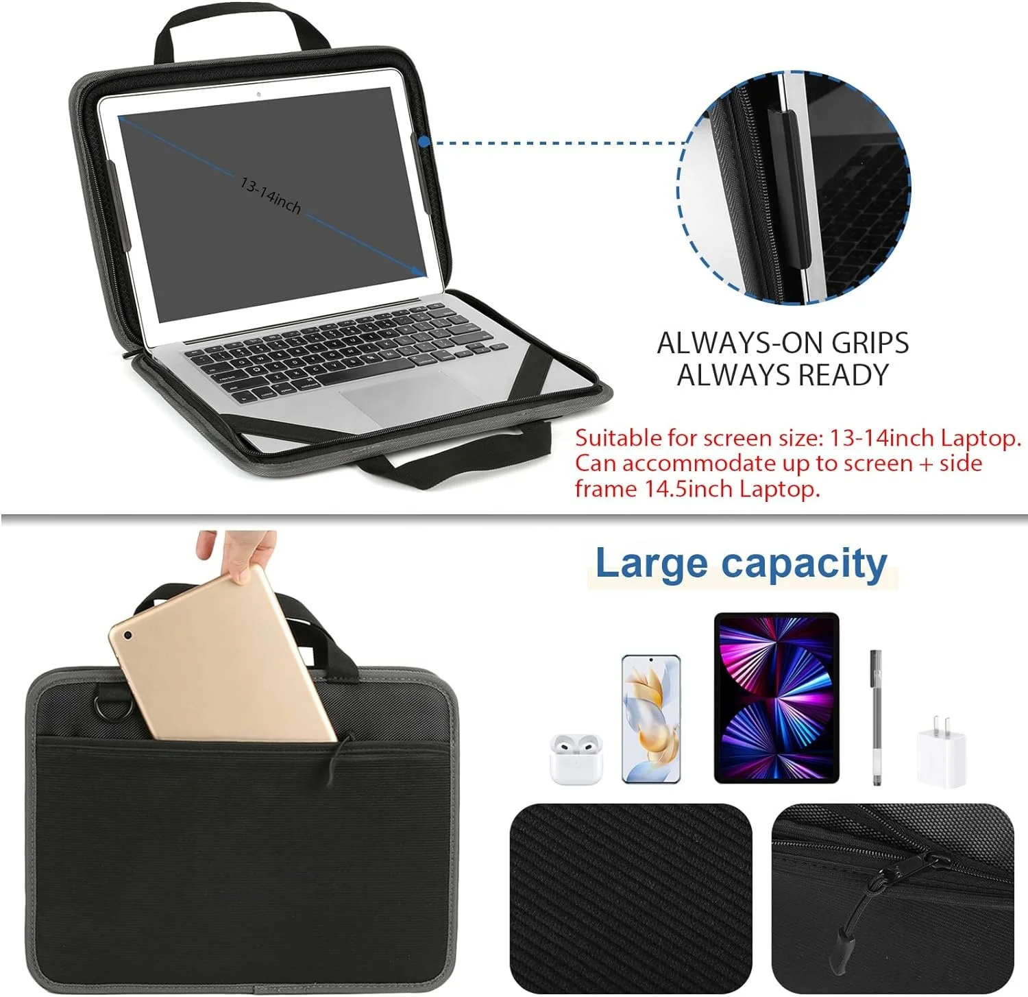 OEM Custom Print Hard EVA Laptop Sling Bag Computer Cover Cases Messenger Laptop Carry Business Bag with Handle Black for Women