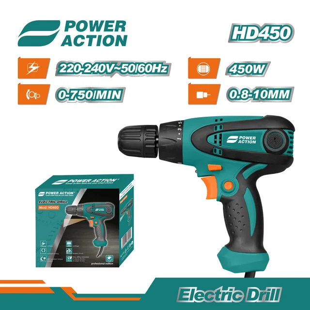 Power Action Electric 220V 450W Mini Hand Hold Small Drill Driver With LED Working Light