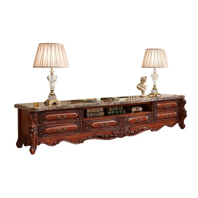 TV Stand Set Wood Classical American Paint Marble Carved New Solid High Quality All Living Room Furniture Livingroom TV Cabinet
