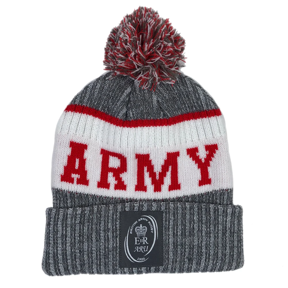 High quality adults thicker ribbed sports beanies 100% acrylic jacquard winter caps with woven tag Custom logo knitted rugby hat