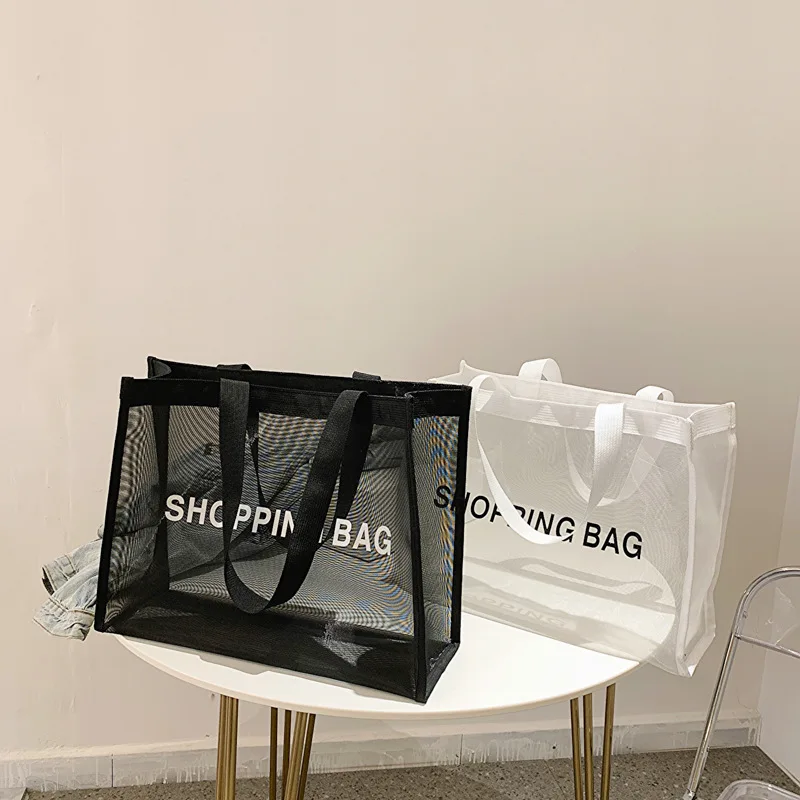 Eco Friendly Translucent Tote Large Capacity Nylon Mesh Bag Reusable Net Packaging Bag