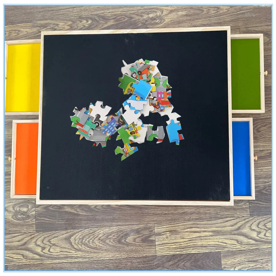 wood board Cork panel puzzle table Upgraded Turntable puzzle table Jigsaw Sorting kids Wooden Folding puzzle table