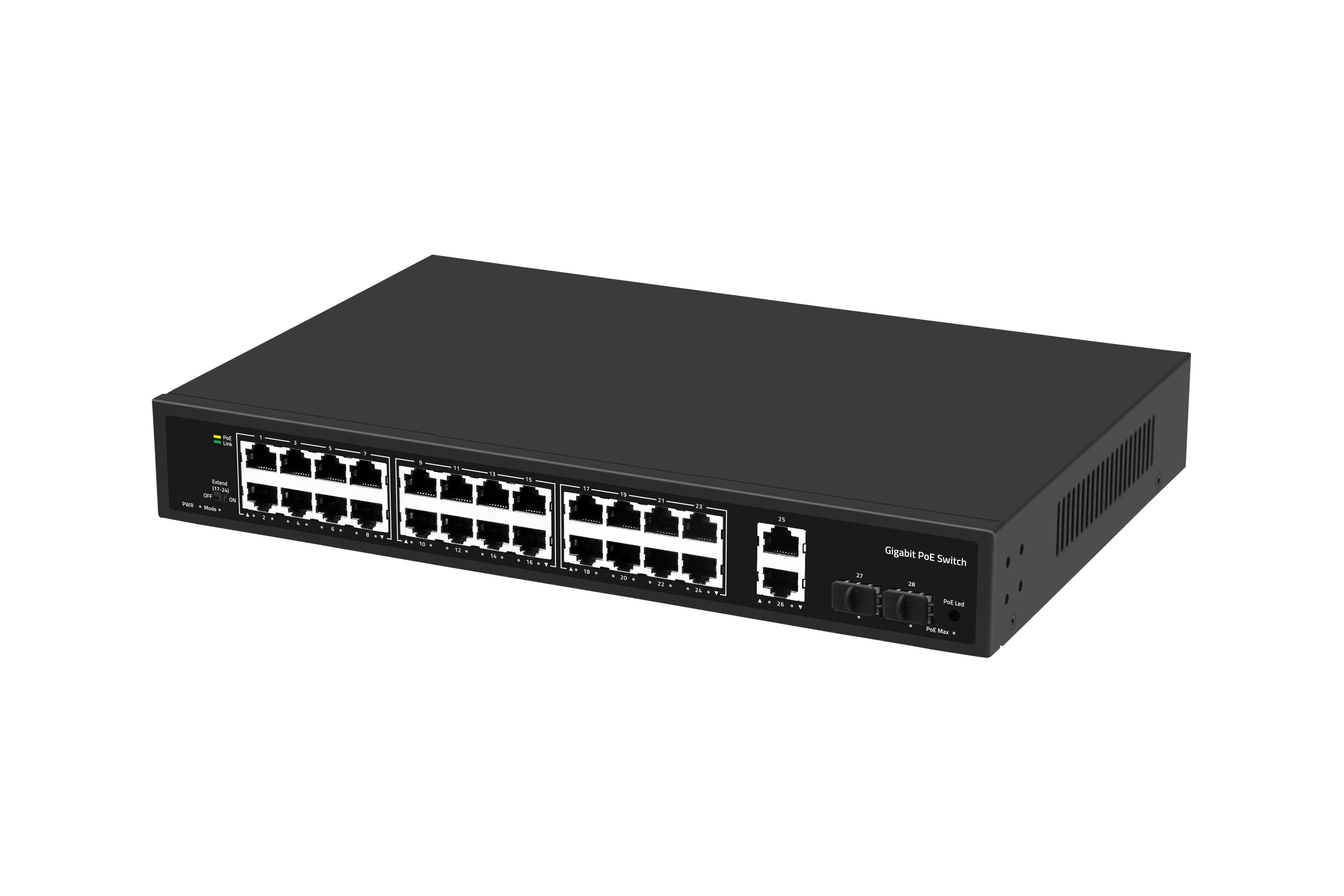 24CH POE Switch 10/100/1000M 24port 300W Gigabit 24x1G POE port 2x1G RJ45 ports 2 x1G SFP ports
