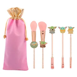 Cute War Star Master Yoda Mandalorians Makeup Brushes Kit 5pcs Metal Handle Cartoon Make Up Brush Set For Fans Gift
